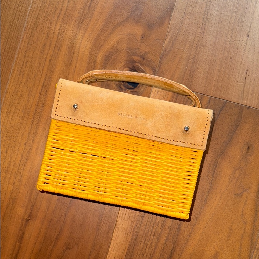 Wicker Wings Yellow Suede Wicker Clutch Crossbody Purse